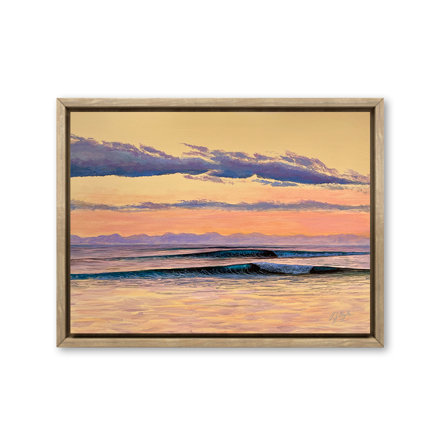 Morning ocean waves breaking in golden sunrise light seascape painting by RJ Boyle