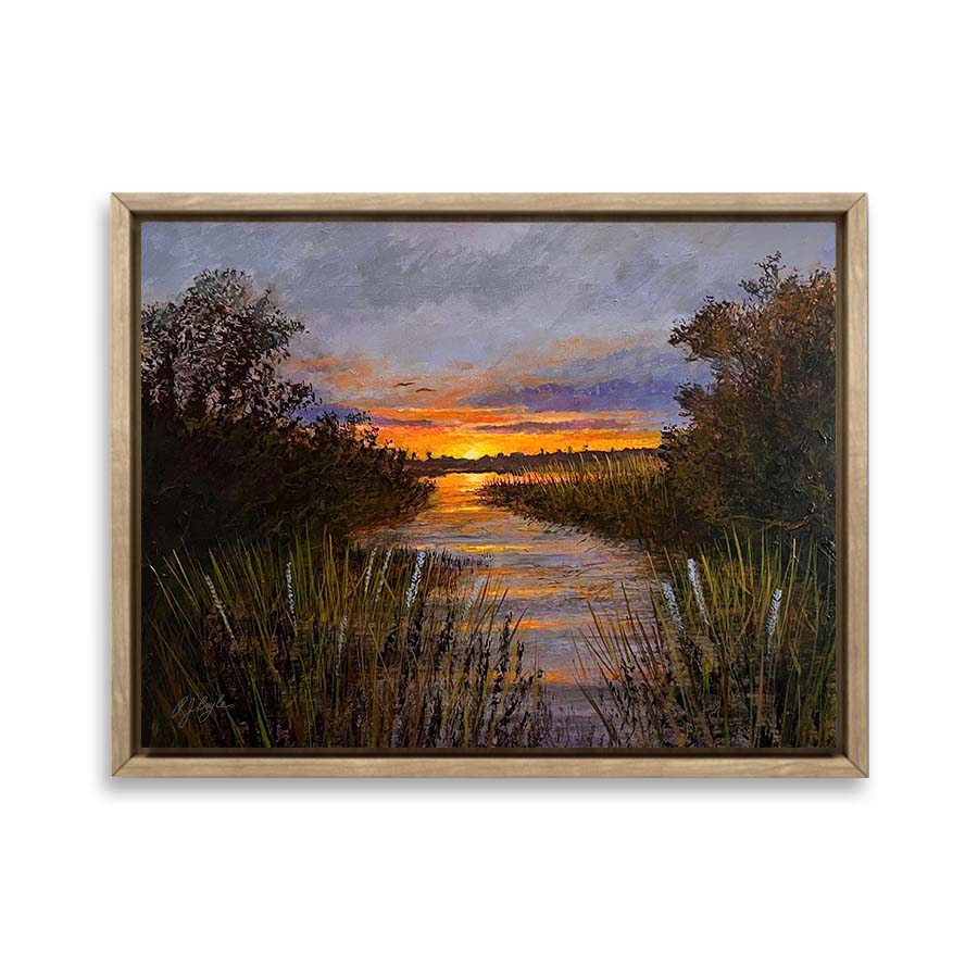 Turquoise ocean viewed through tropical palm fronds paradise seascape painting by RJ Boyle