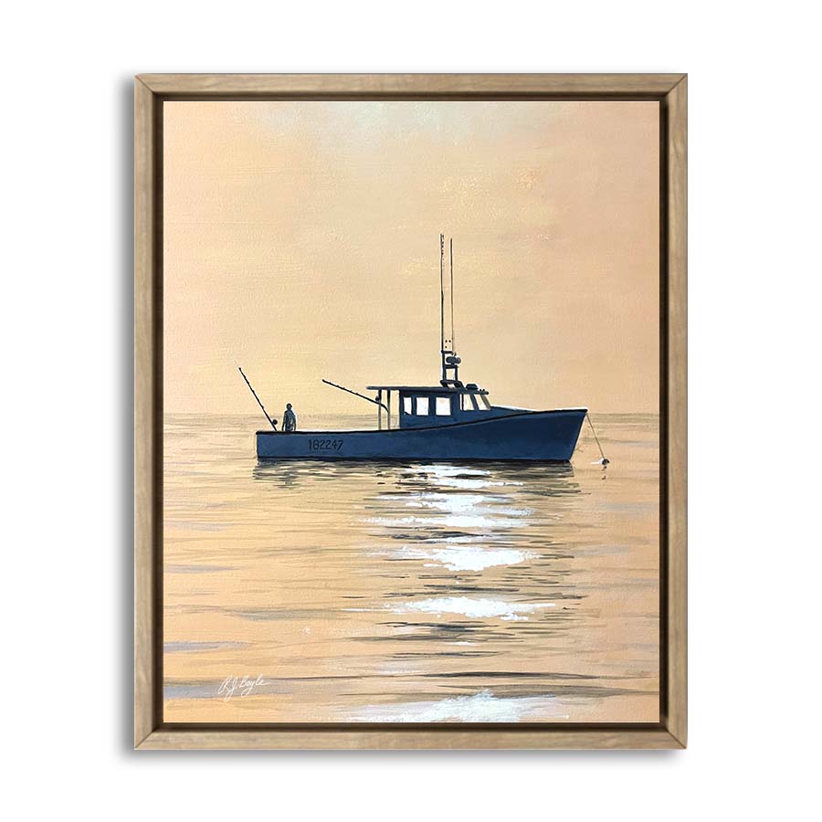 Yellowfin tuna feeding at twilight sunset on open ocean offshore fishing painting by RJ Boyle