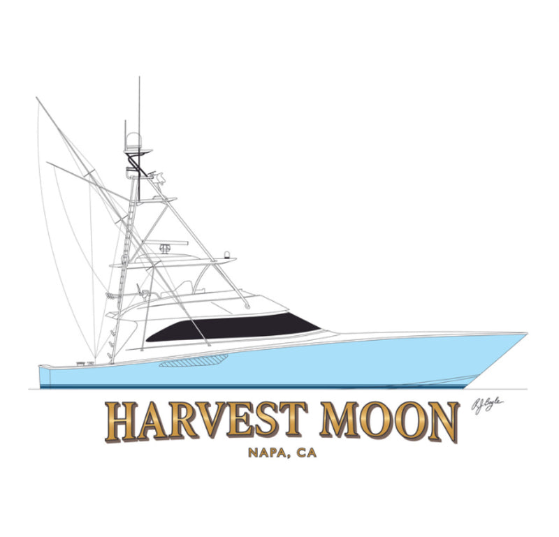 2D line art sportfishing yacht boat design drawing by RJ Boyle