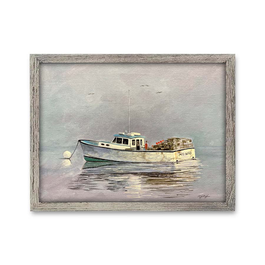 Sportfishing boat on open blue ocean offshore fishing painting by RJ Boyle