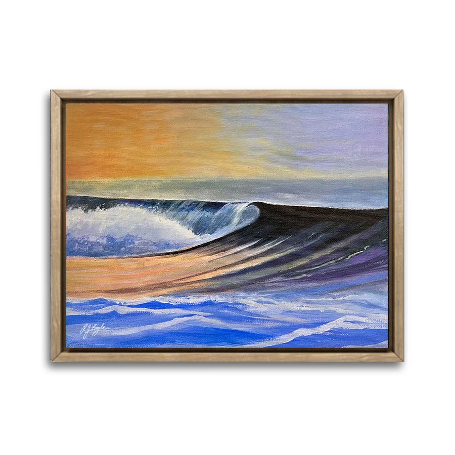 Clean turquoise wave peeling left along tropical reef break surf painting by RJ Boyle