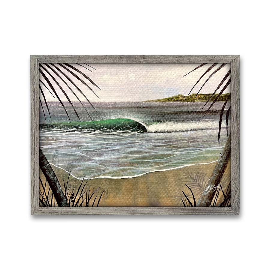 Full moon rising over calm coastal bay waters moonlit seascape painting by RJ Boyle