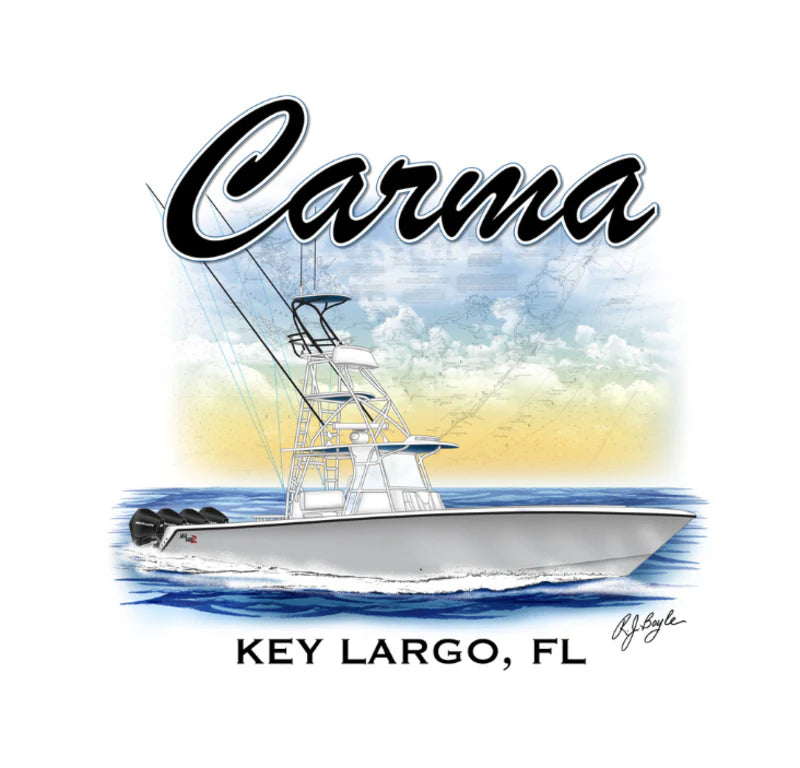 Full color custom center console fishing boat design illustration by RJ Boyle