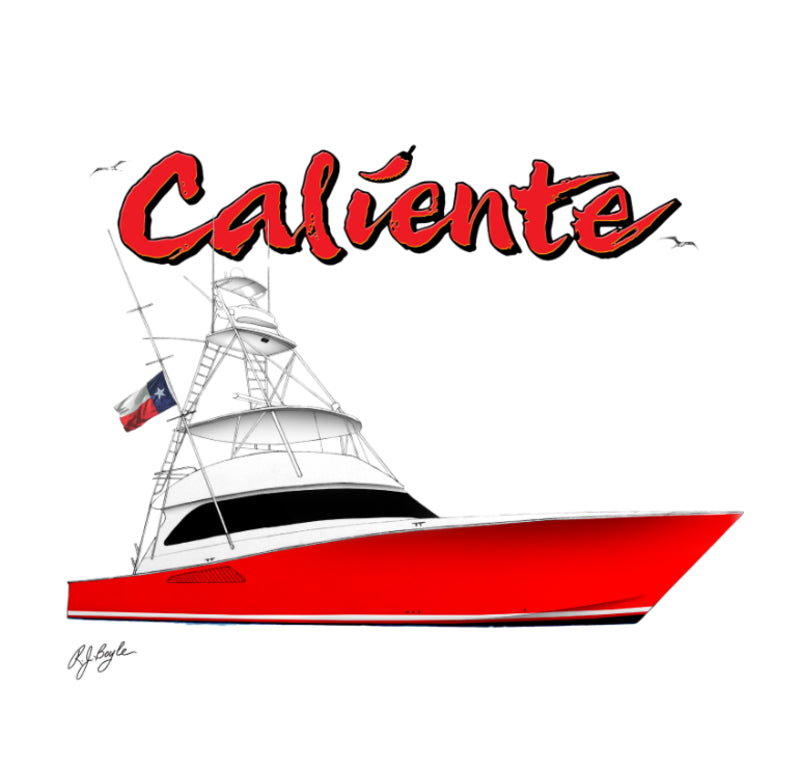 3D perspective line art sportfishing yacht boat design drawing by RJ Boyle